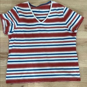 L.L. Bean White and Orange Short Sleeve Crop Tee